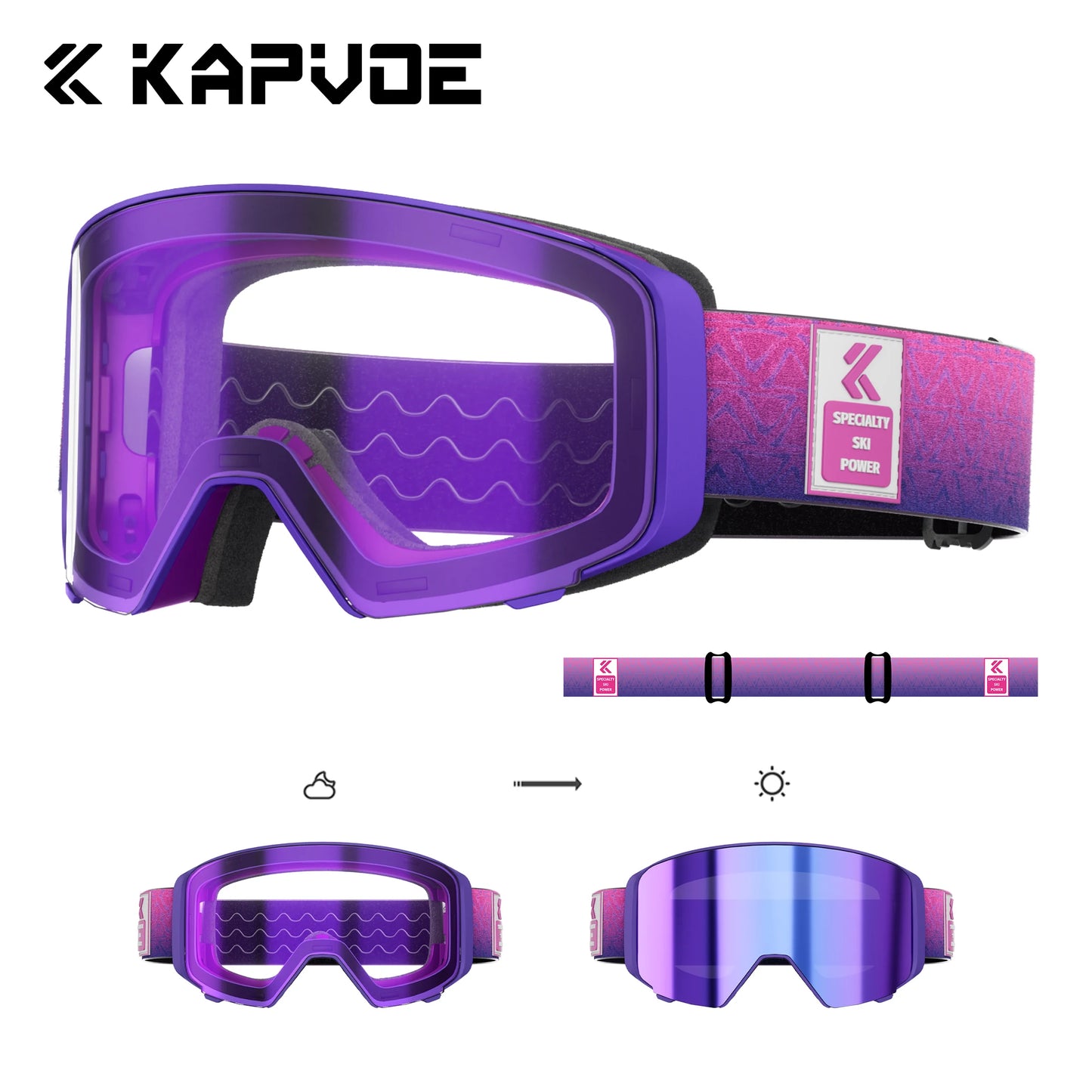 Kapvoe Outdoor Photochromic Ski Goggles Breathable Anti Fog