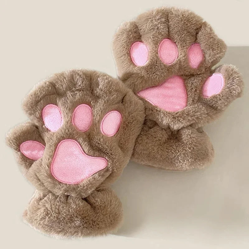 Cartoon Cat Claw Paw Gloves Unisex Plush Mittens For Winter