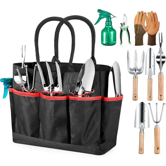 Hign-concerned 9Piece Heavy Duty Gardening Tools Set With Organizer