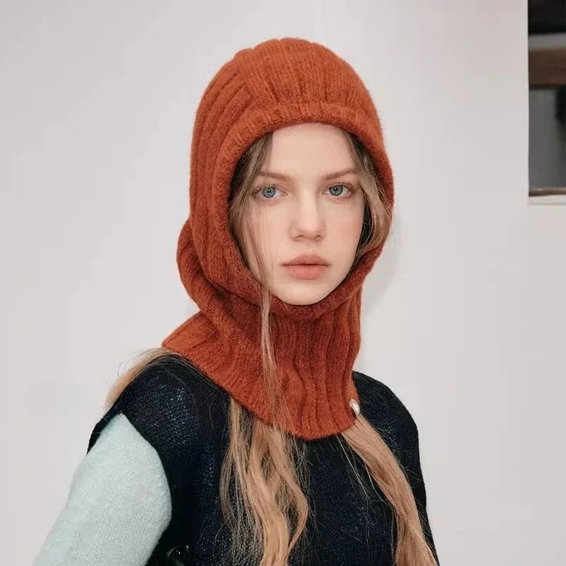 Brim Women's Korean Style Wool Blend Balaclava Hat Set Winter