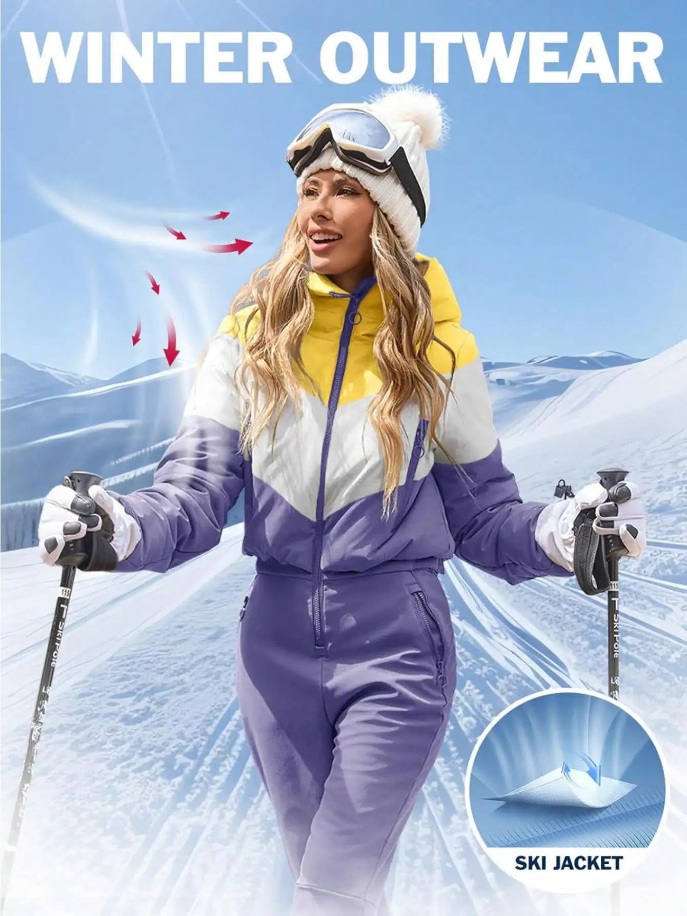 Fisoew Womens Thermal Snowsuit Waterproof One Piece Ski Suit