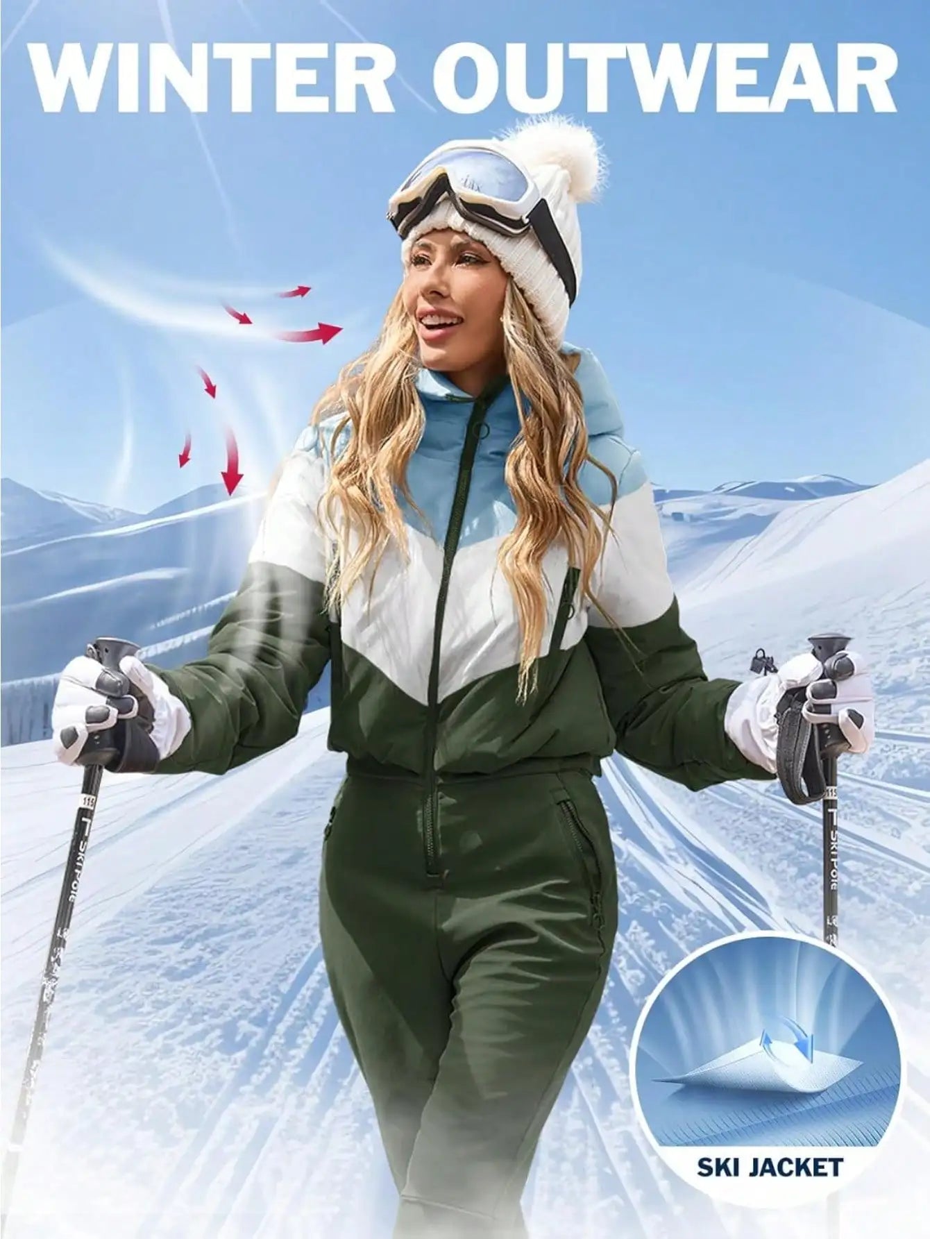 Fisoew Womens Thermal Snowsuit Waterproof One Piece Ski Suit