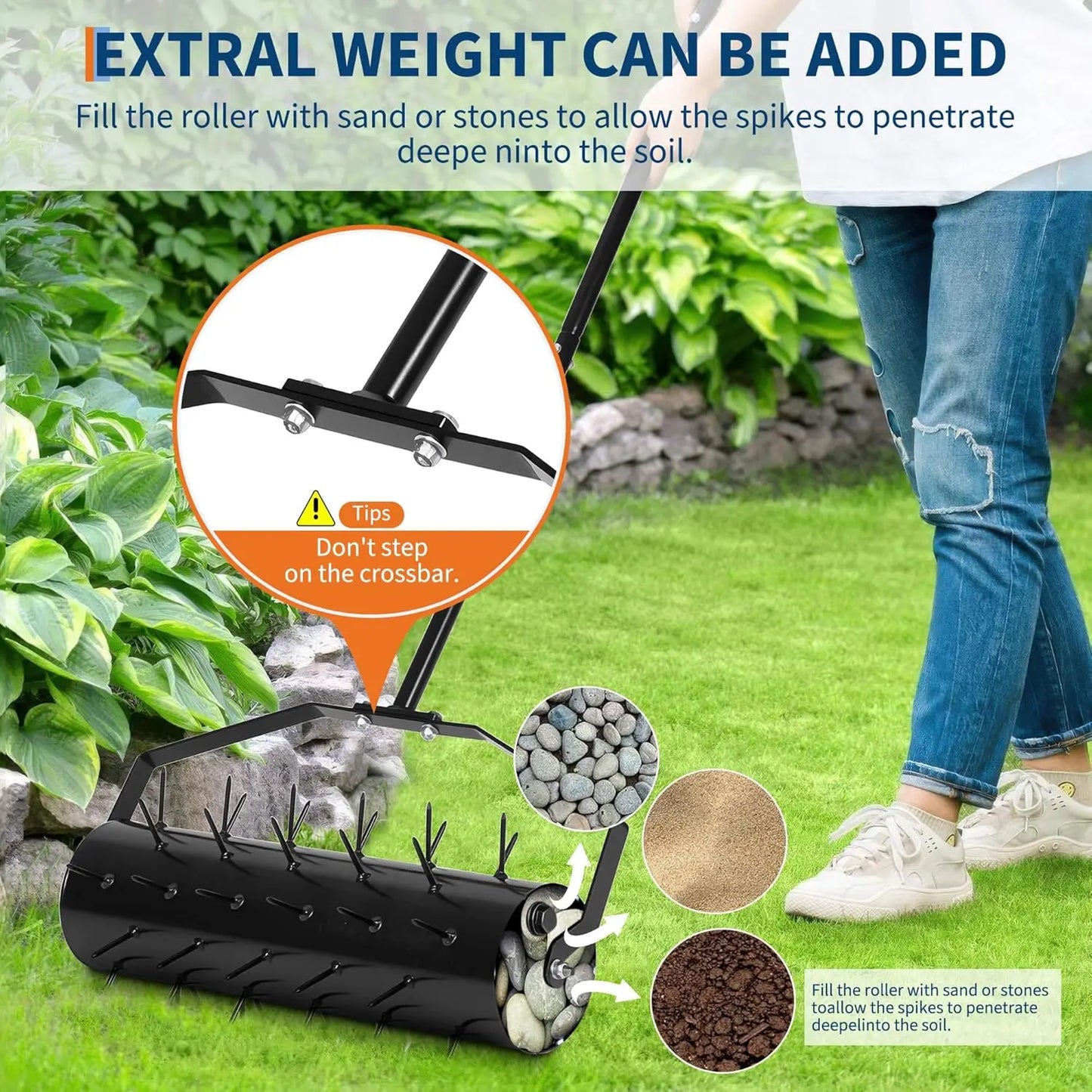 HiMISS Manual Roller Lawn Aerator With Pre Attached Spike