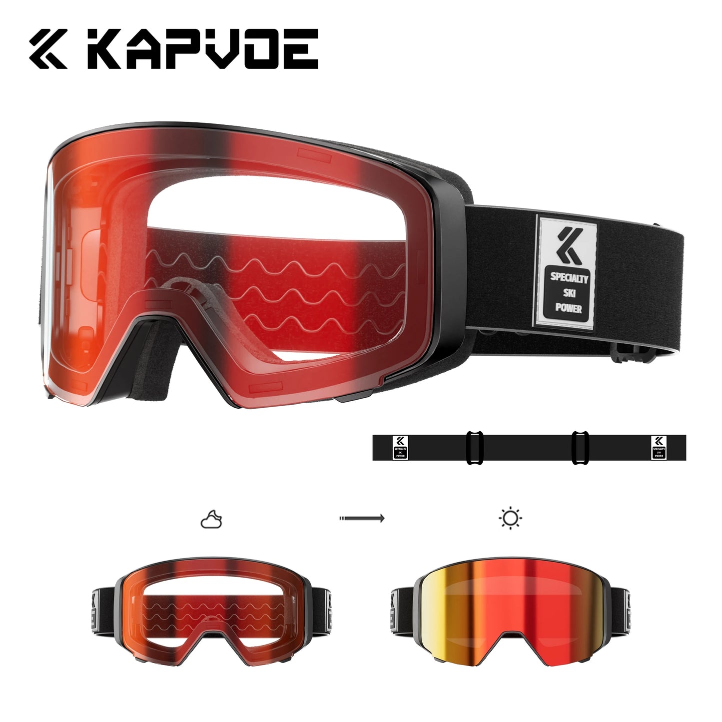 Kapvoe Outdoor Photochromic Ski Goggles Breathable Anti Fog