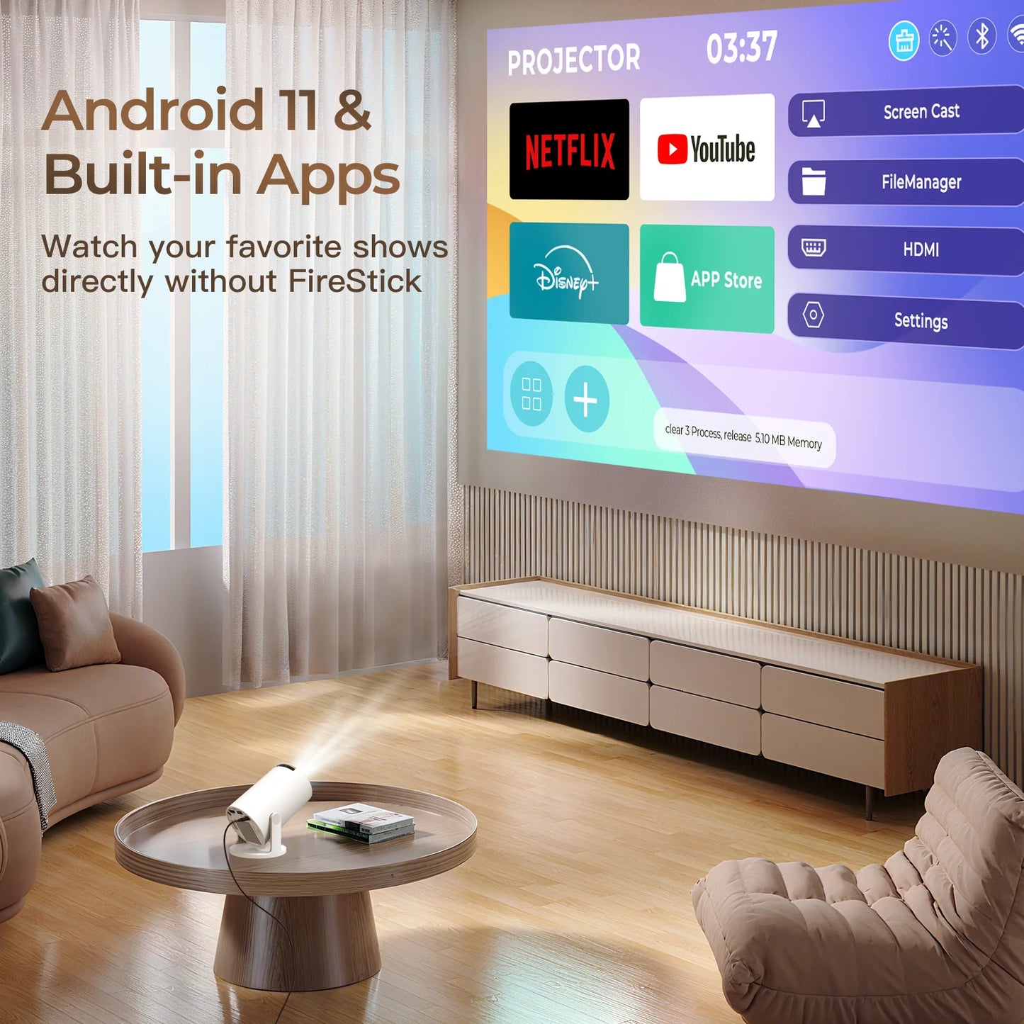 LynCast Smart Projector with WiFi Bluetooth Auto Keystone AirMouse Remote