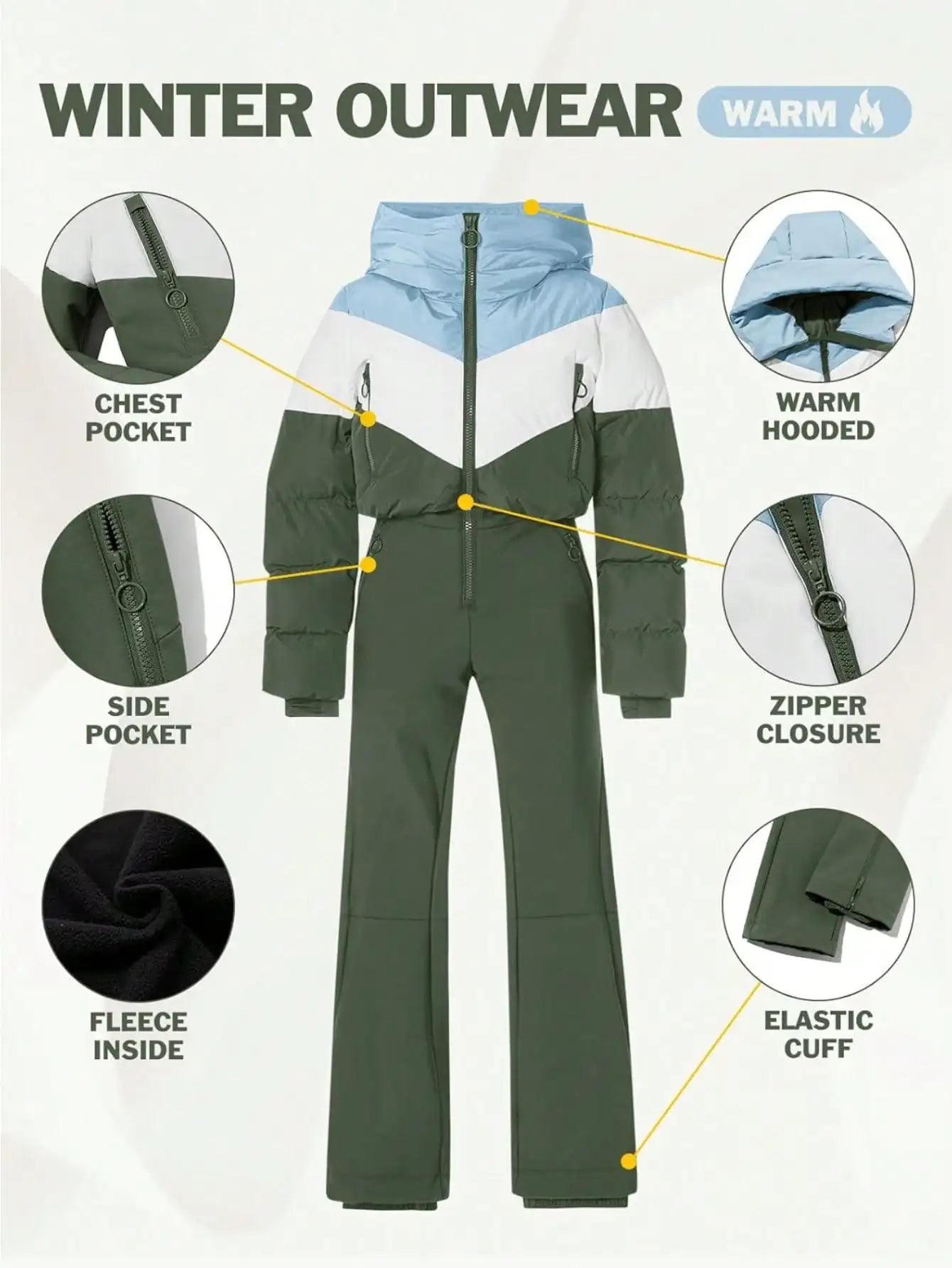 Fisoew Womens Thermal Snowsuit Waterproof One Piece Ski Suit