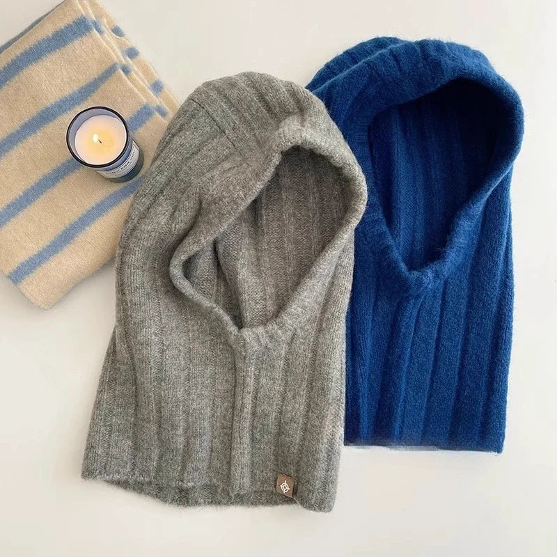 Brim Women's Korean Style Wool Blend Balaclava Hat Set Winter
