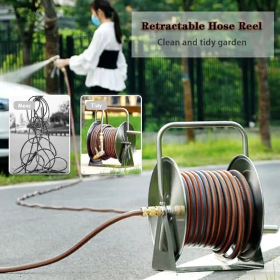 Stainless Steel Garden Hose Reel Wall Mount With Inlet Hose