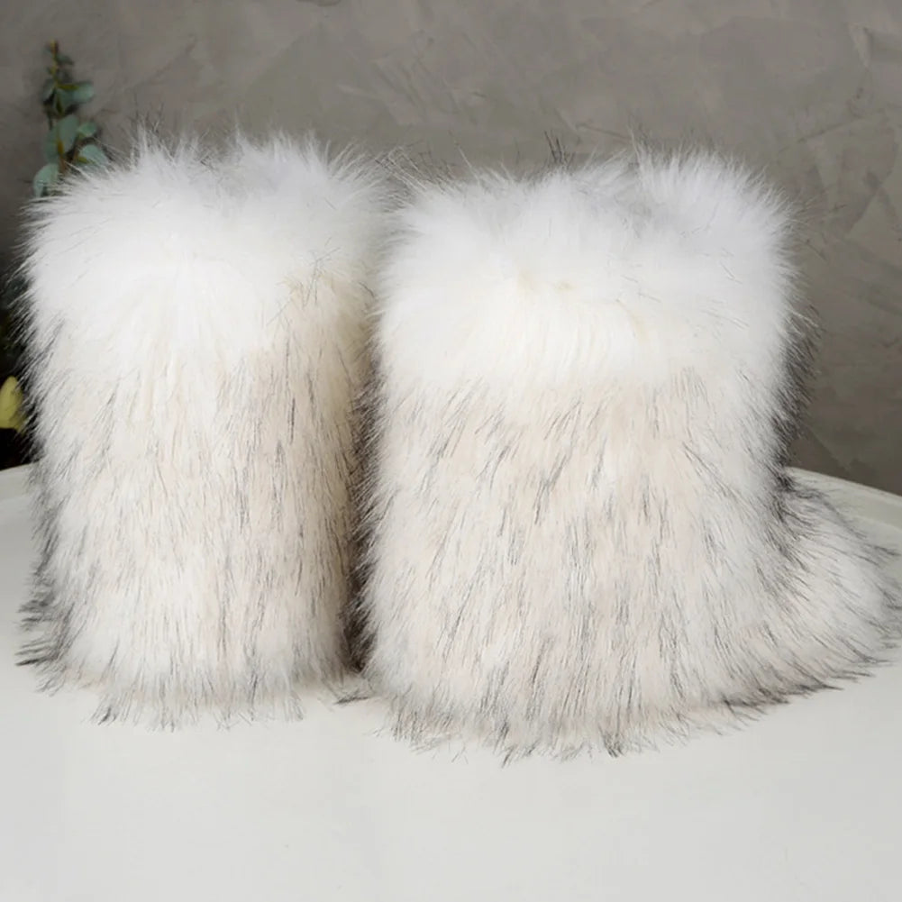 Shunmaii Womens Furry Boots Faux Fur Snow Winter Boots
