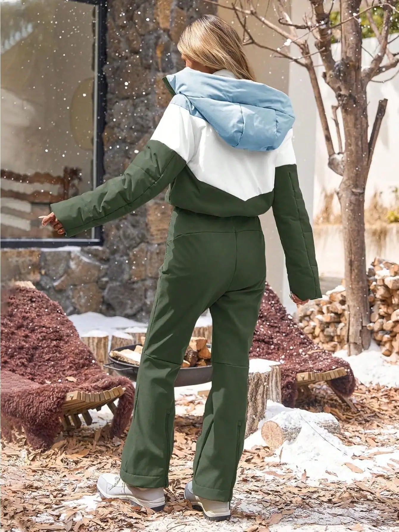 Fisoew Womens Thermal Snowsuit Waterproof One Piece Ski Suit