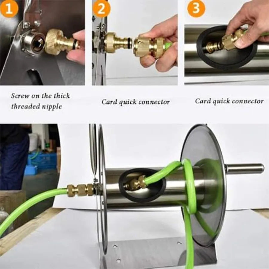 Stainless Steel Garden Hose Reel Wall Mount With Inlet Hose