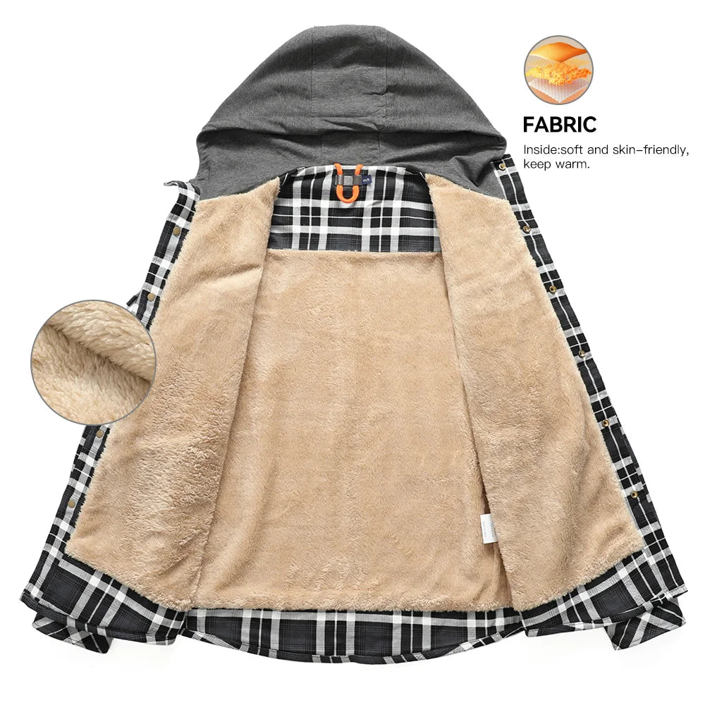 Fujian Men's Hooded Fleece Jacket Sherpa Lined Winter Coat