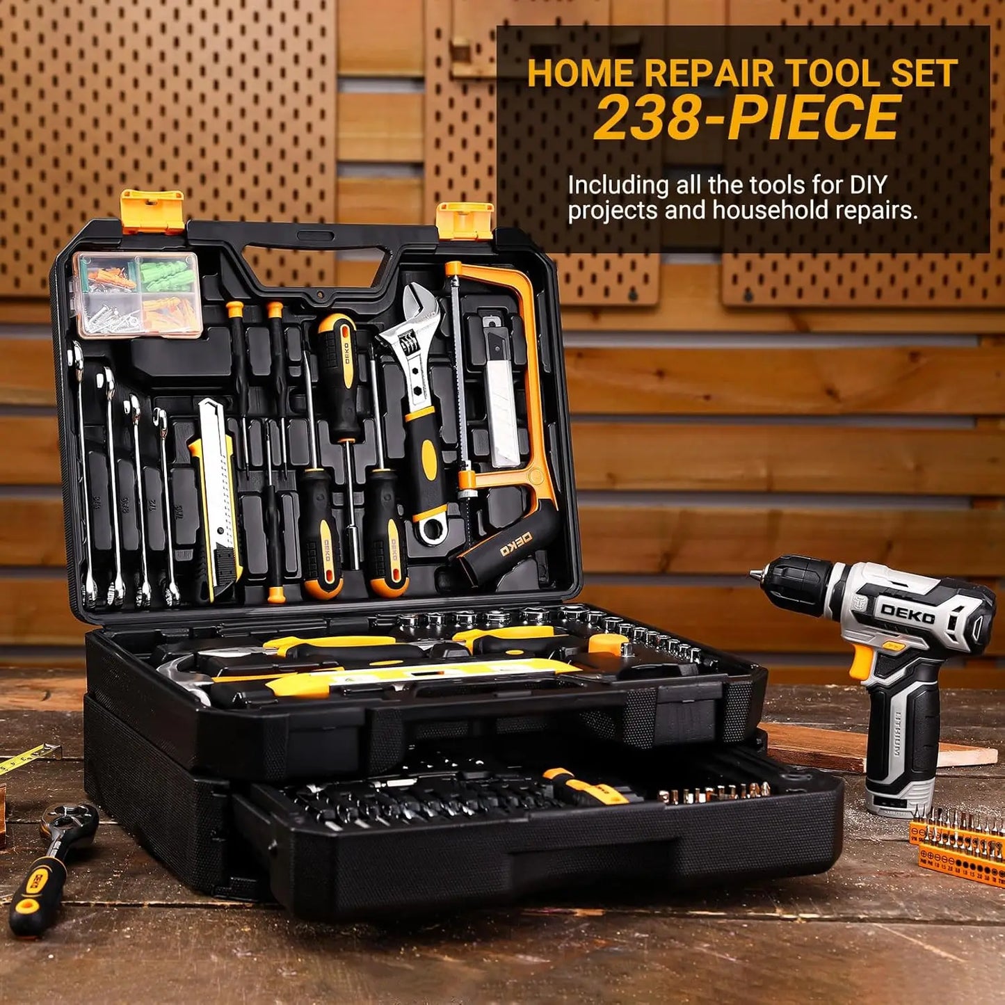 DEKODIY 12V Cordless Drill Tool Set Toolbox Organizer