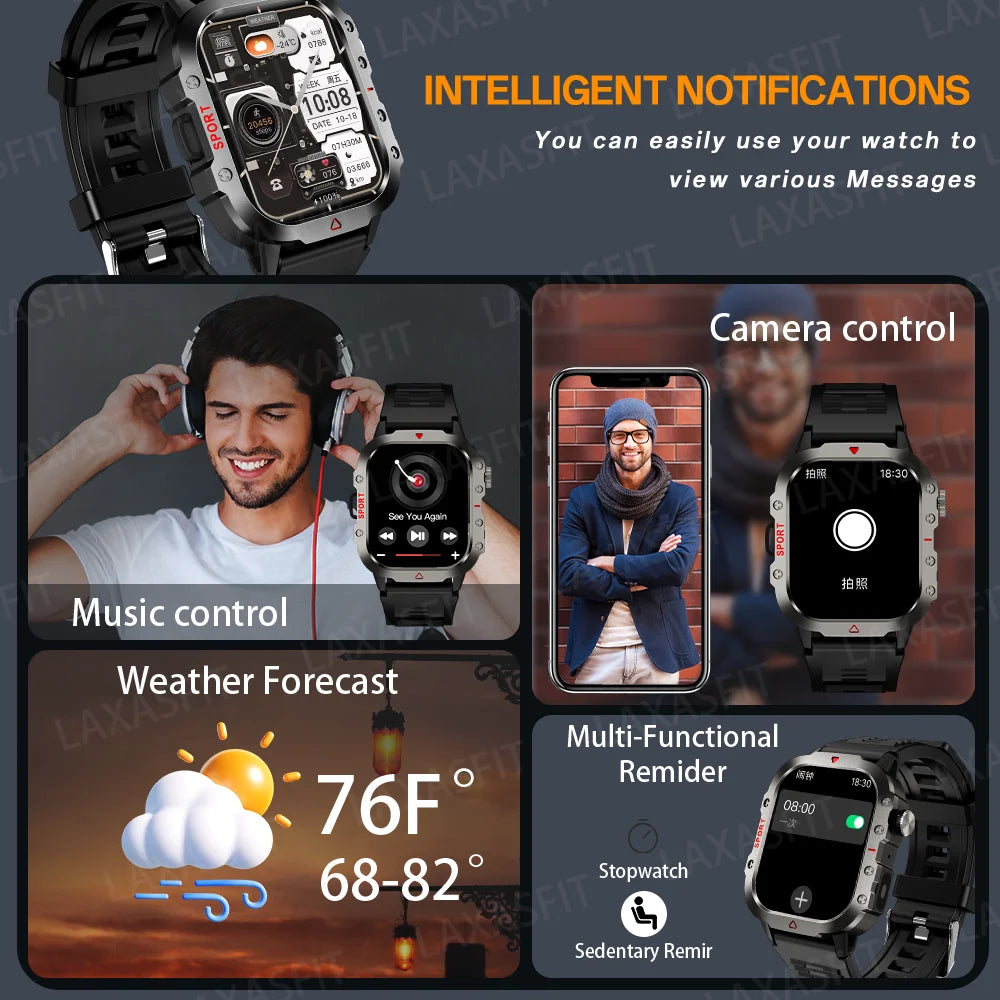 LAXASFIT Smart Watch Bluetooth Voice Call LED Flashlight Health Monitor