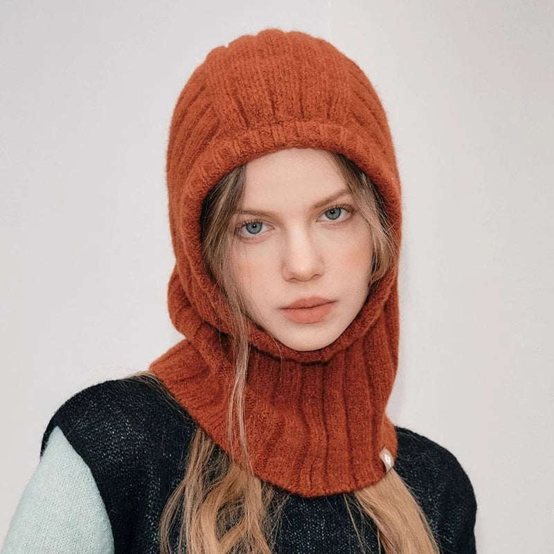 Brim Women's Korean Style Wool Blend Balaclava Hat Set Winter