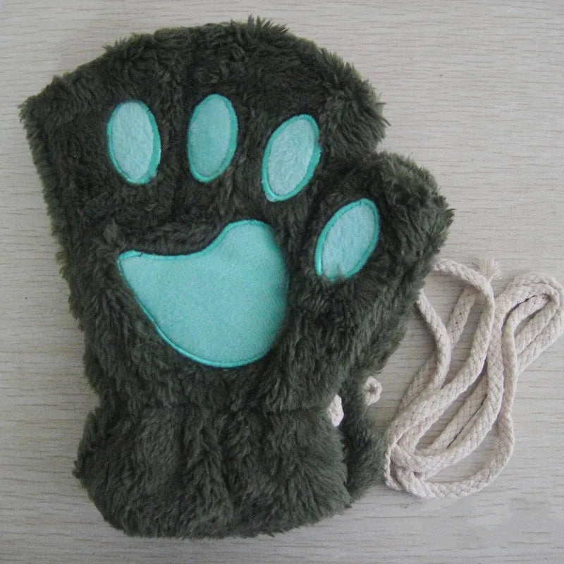 Cartoon Cat Claw Paw Gloves Unisex Plush Mittens For Winter