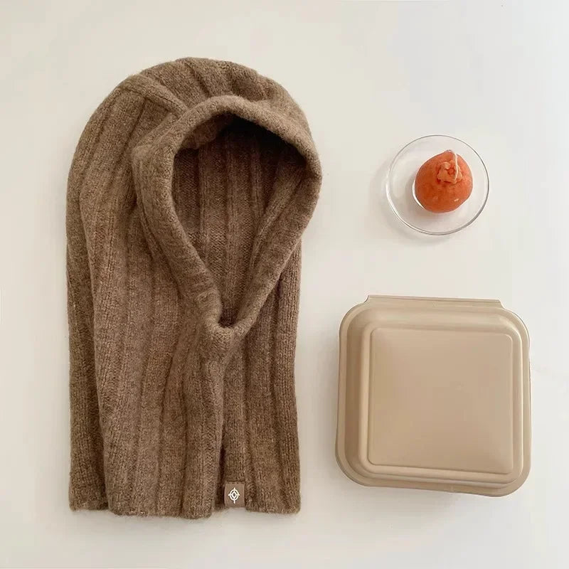 Brim Women's Korean Style Wool Blend Balaclava Hat Set Winter