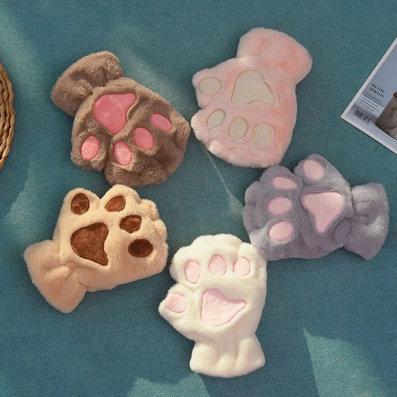 Cartoon Cat Claw Paw Gloves Unisex Plush Mittens For Winter