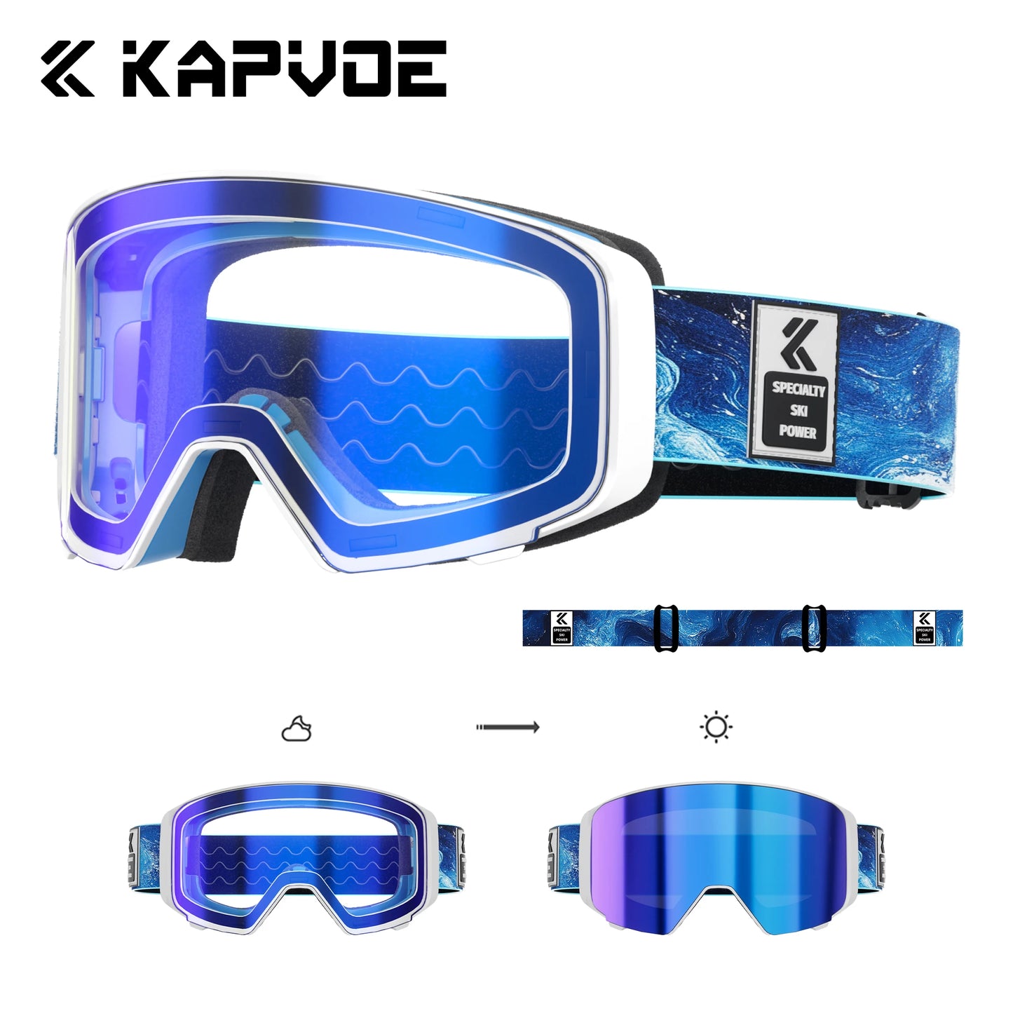 Kapvoe Outdoor Photochromic Ski Goggles Breathable Anti Fog